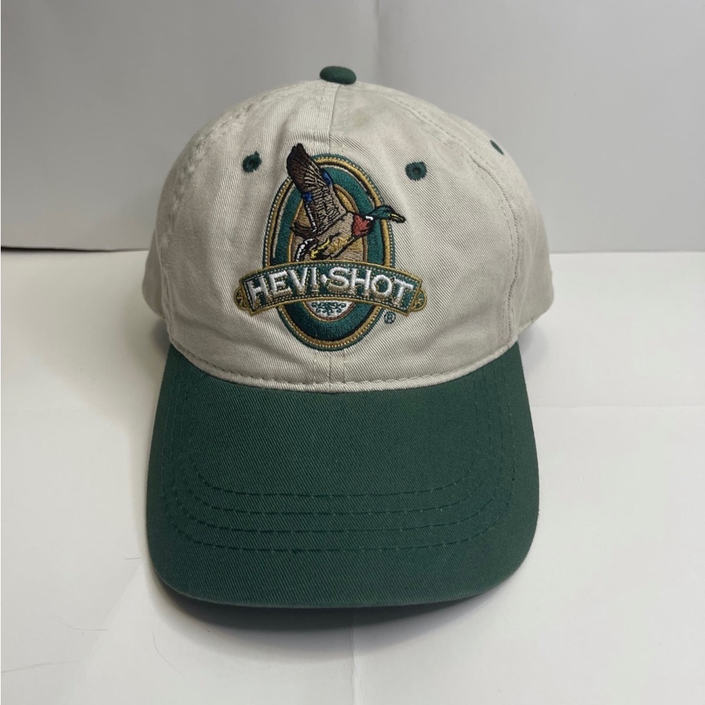Hevi Shot Duck Ammunition Hat Beige With Green Bill Embroidered Hook Loop